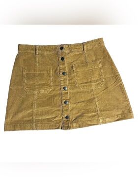 Wild Pearl Y2K Corduroy Button Mini Skirt Brown Front Patch Pockets Size 12